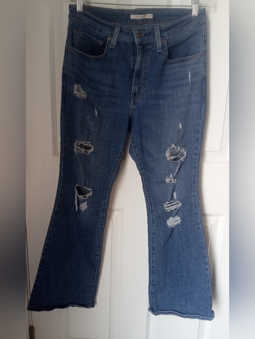 Levi's Dark Blue Distressed Flare Jeans